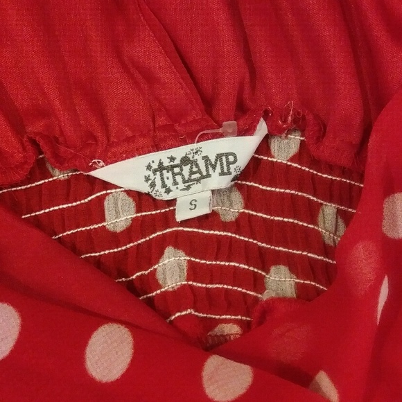 Tramp Brand Deep V-Neck Red Polka Dot Dress - Picture 4 of 6